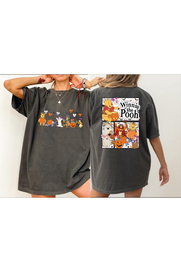 Winnie The Pooh Halloween Comfort Colors Shirt, Two-Sided Printed Shirt, Spooky Season, Pooh Shirt, Cute Fall Shirt