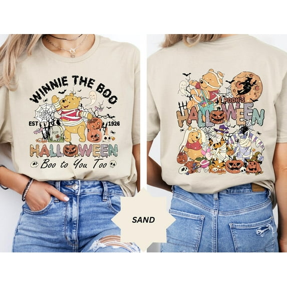 Winnie The Pooh Halloween Shirt, Pooh and Friends Halloween Trip T-Shirt, Mickey Not So Scary Pooh Bear Trick Or Treat Party Gift,Sand Color,Size XL