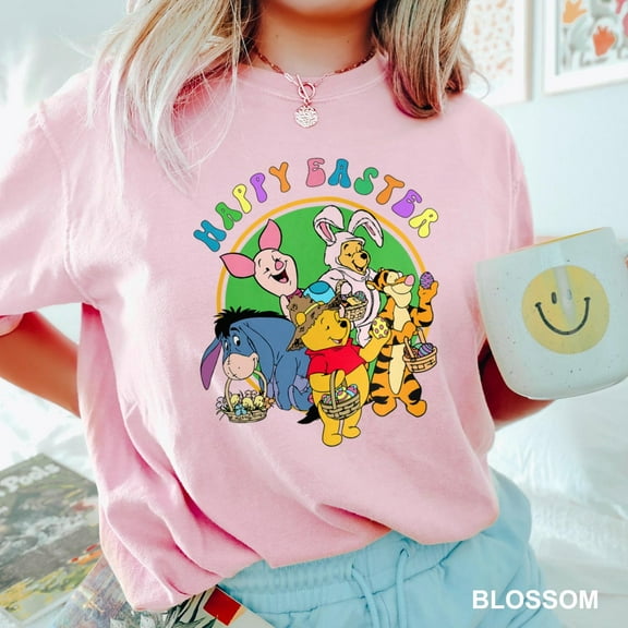 Winnie The Pooh Happy Easter Comfort Colors T-Shirt Pooh Bear and Friends Tee,Violet Color,Size 2XL
