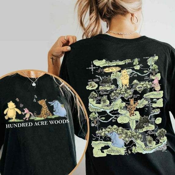 Winnie The Pooh Honey Co Hundred Acre Wood Map Comfort Colors 2-sided T-Shirt,Granite Color,Size M
