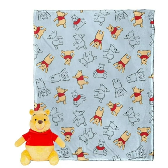 Winnie the Pooh Hugger Pillow and Throw Blanket Set, Soft Plush Cushion with Cozy Throw for Kids