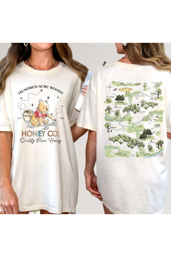 Winnie The Pooh Hundred Acre Wood Honey Co. Est. 1926 2-sided Comfort Colors T-Shirt,Chambray Color,Size 2XL