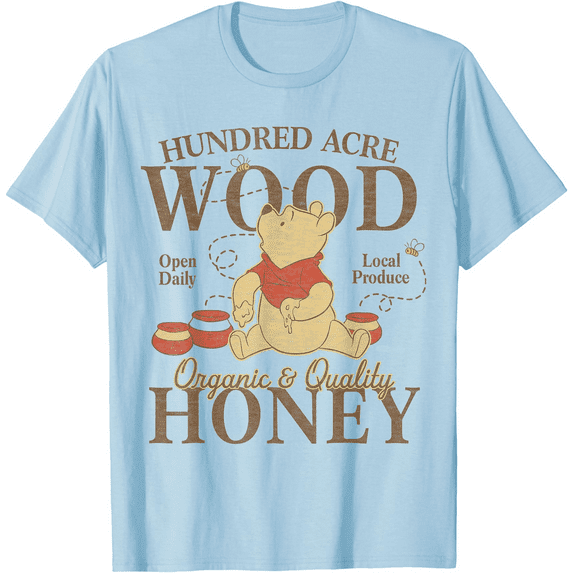 Winnie The Pooh Hundred Acre Wood Pooh Organic Honey Unisex Softstyle T-Shirt for Men Women Kids,Light Blue Color,Size 2XL