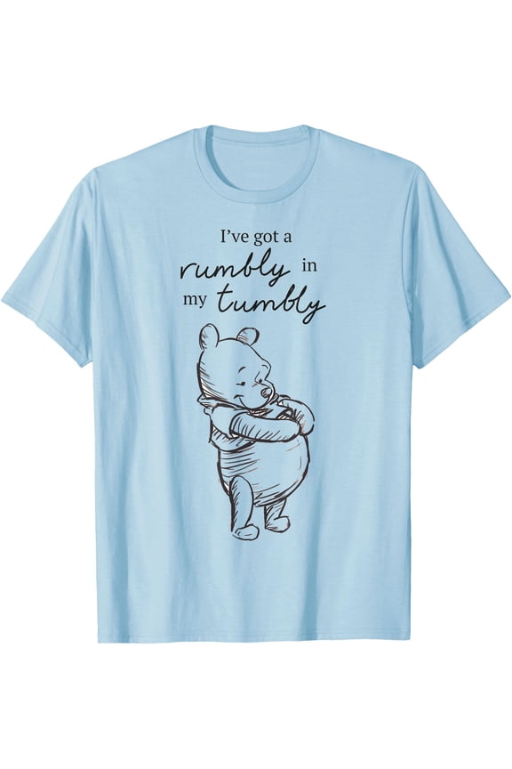 Winnie The Pooh I've Got A Rumbly In My Tumbly Logo T-Shirt for Men Women, Light Blue Color, Size S