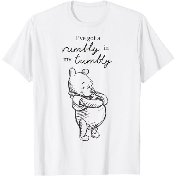Winnie The Pooh I've Got A Rumbly In My Tumbly Logo T-Shirt for Men Women, White Color, Size S