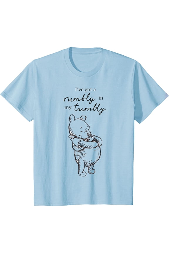 Winnie The Pooh I've Got A Rumbly In My Tumbly Logo Youth T-Shirt for Boy Girl Kids Toddler, Light Blue Color, Size 2T