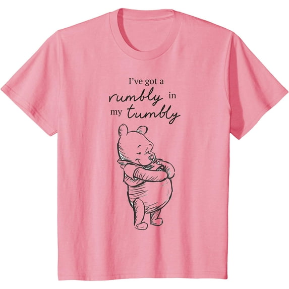 Winnie The Pooh I've Got A Rumbly In My Tumbly Logo Youth T-Shirt for Boy Girl Kids Toddler, Light Pink Color, Size 2T