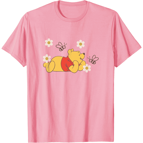 Winnie The Pooh In Nature With Bees Floral Portrait Unisex Softstyle T-Shirt for Men Women Kids,Light Pink Color,Size 5/6