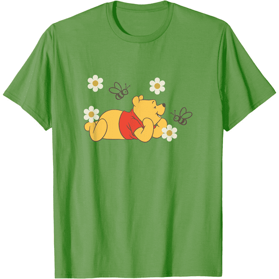 Winnie The Pooh In Nature With Bees Floral Portrait Unisex Softstyle T-Shirt for Men Women Kids,Lime Color,Size 2XL