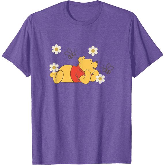 Winnie The Pooh In Nature With Bees Floral Portrait Unisex Softstyle T-Shirt for Men Women Kids,Purple Heather Color,Size 4T
