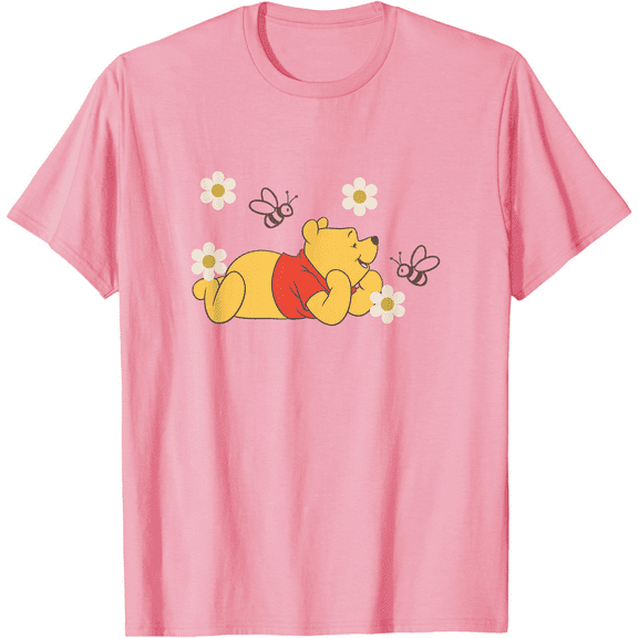Winnie The Pooh In Nature With Bees Floral Portrait Unisex Softstyle T-Shirt for Men Women Kids