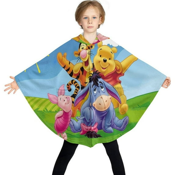 Winnie The Pooh Kids Flannel Wearable Blanket, Warm Shawl Blanket Comfy Poncho Throw with Buttons for Boys Girls