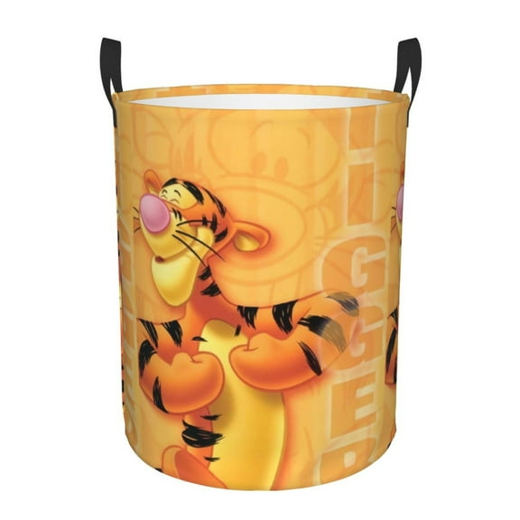 Winnie The Pooh Laundry Hamper Cartoon Circular Foldable Basket With Handle, Clothes Books Toys Storage Organizer Bucket for Bedroom Bathroom