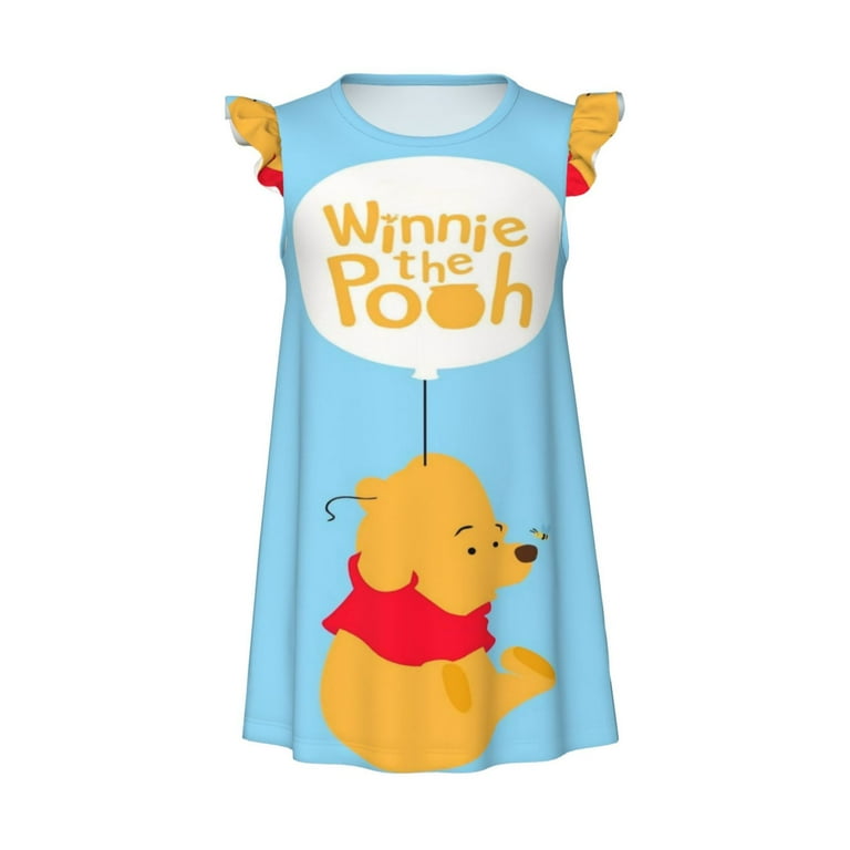 Winnie The Pooh Little Girls Nightgown Cartoon Flutter Sleeves