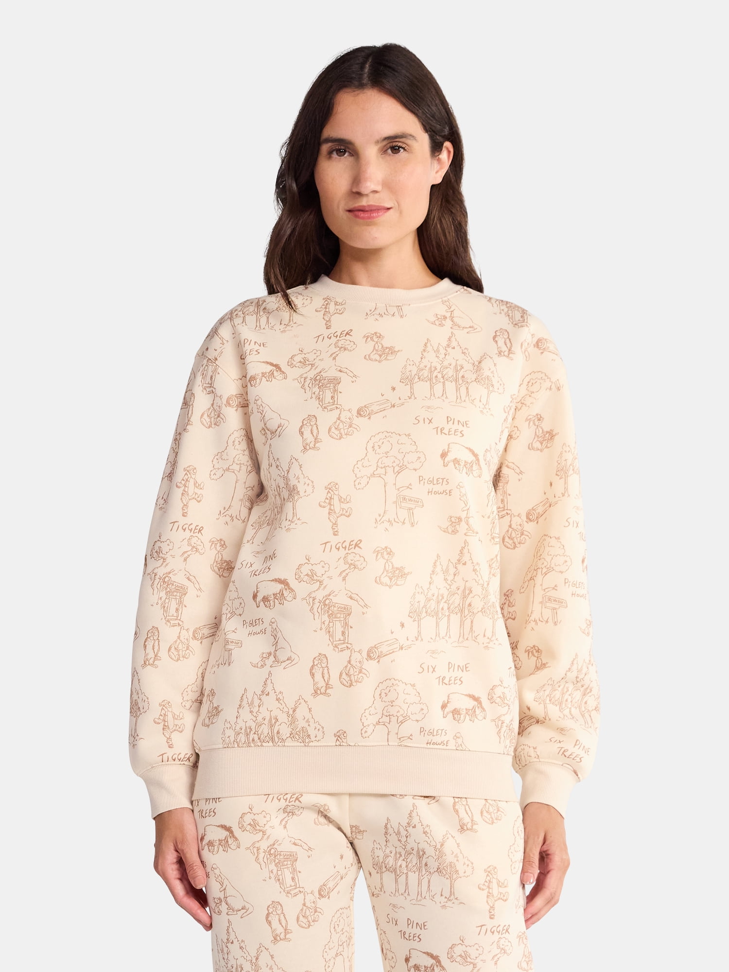 Winnie the Pooh Women's Graphic Fleece Crewneck Sweatshirt with Long Sleeves, Sizes XXS-XXL