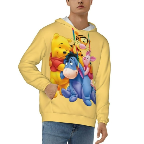 Winnie The Pooh Men's Hoodie Graphic Printed Long Sleeve Drawstring Hooded Sweatshirt Unisex Adult Pullover Tops Outerwear