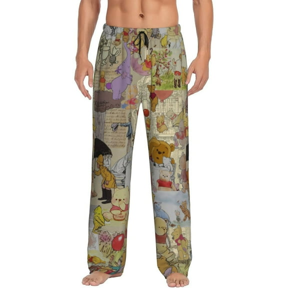 Winnie The Pooh Men's Pajama Pant Soft Comfy Lounge Pj Bottoms Loose Elastic Waistband Adult Sleep Pants with Pockets Drawstring