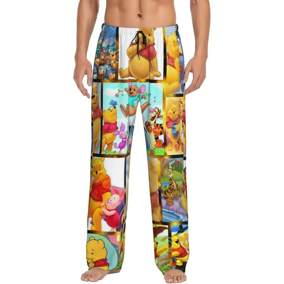 Winnie The Pooh Men's Pajama Pant Soft Comfy Lounge Pj Bottoms Loose Elastic Waistband Adult Sleep Pants with Pockets Drawstring