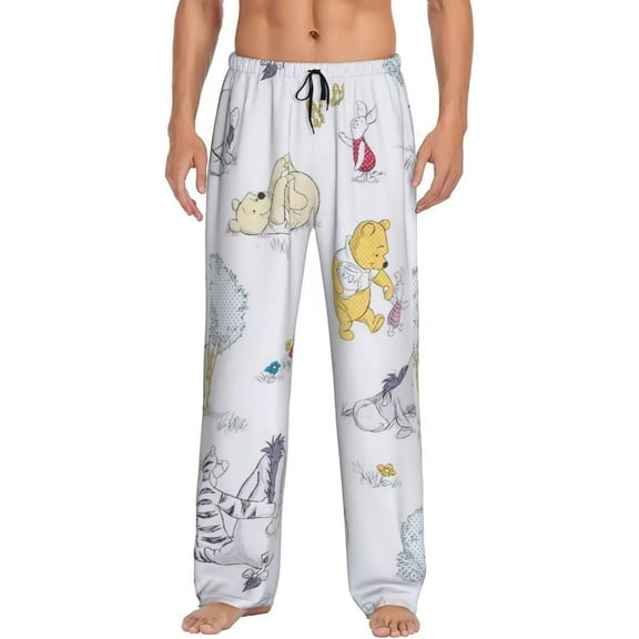 Winnie The Pooh Men's Pajama Pant Soft Comfy Lounge Pj Bottoms Loose Elastic Waistband Adult Sleep Pants with Pockets Drawstring