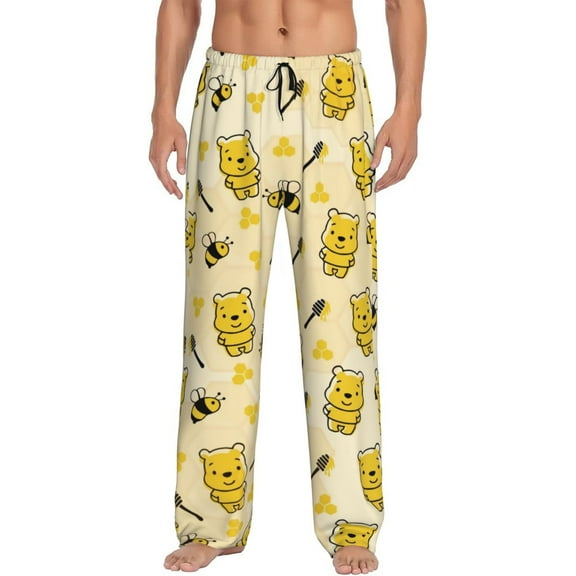 Winnie The Pooh Men's Pajama Pants Cartoon All Over Print Elastic Waistband Sleep Pants with Pockets Drawstring, Soft Unisex Lounge Bottoms Sleepwear