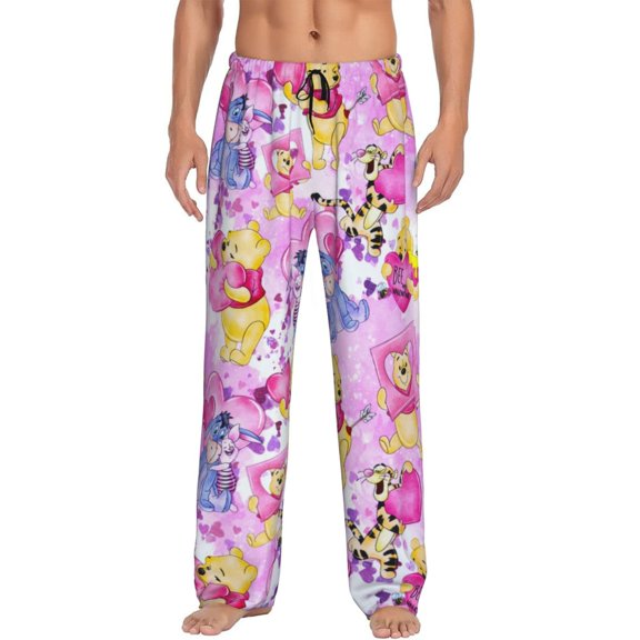 Winnie The Pooh Men's Pajama Pants Cartoon All Over Print Elastic Waistband Sleep Pants with Pockets Drawstring, Soft Unisex Lounge Bottoms Sleepwear