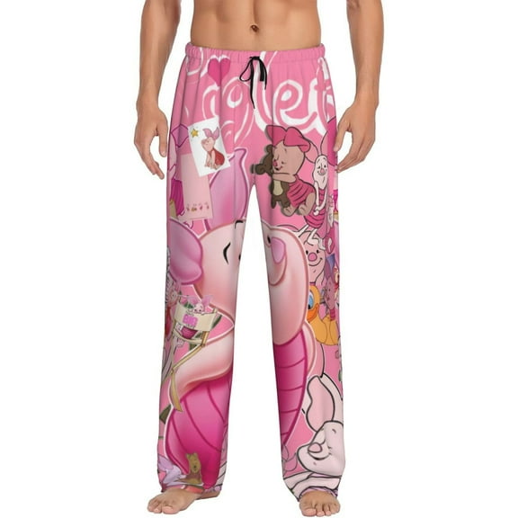 Winnie The Pooh Men's Pajama Pants Cartoon All Over Print Elastic Waistband Sleep Pants with Pockets Drawstring, Soft Unisex Lounge Bottoms Sleepwear