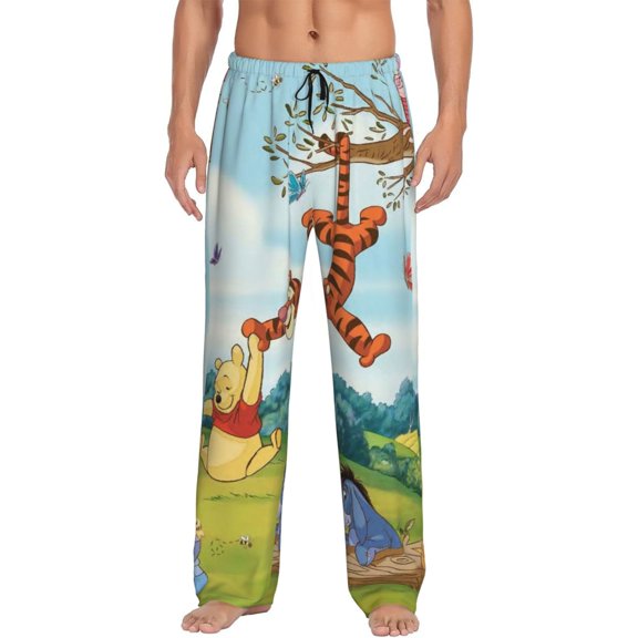 Winnie The Pooh Men's Pajama Pants Cartoon All Over Print Elastic Waistband Sleep Pants with Pockets Drawstring, Soft Unisex Lounge Bottoms Sleepwear