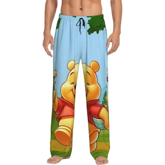 Winnie The Pooh Men's Pajama Pants Cartoon All Over Print Elastic Waistband Sleep Pants with Pockets Drawstring, Soft Unisex Lounge Bottoms Sleepwear