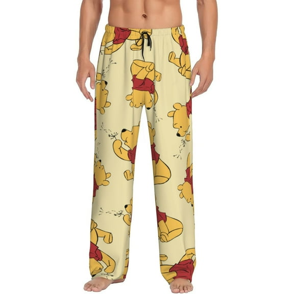 Winnie The Pooh Men's Pajama Pants Cartoon All Over Print Elastic Waistband Sleep Pants with Pockets Drawstring, Soft Unisex Lounge Bottoms Sleepwear