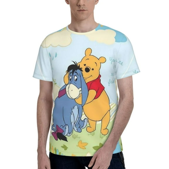 Winnie The Pooh Men's T Shirts Cartoon Graphic Short Sleeve Tees Novelty Casual Unisex Adults Tee Shirt Tops