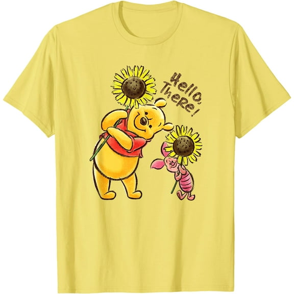 Winnie The Pooh & Piglet Hello There! Sunflowers Unisex Softstyle T-Shirt for Men Women Kids,Cornsilk Color,Size XL