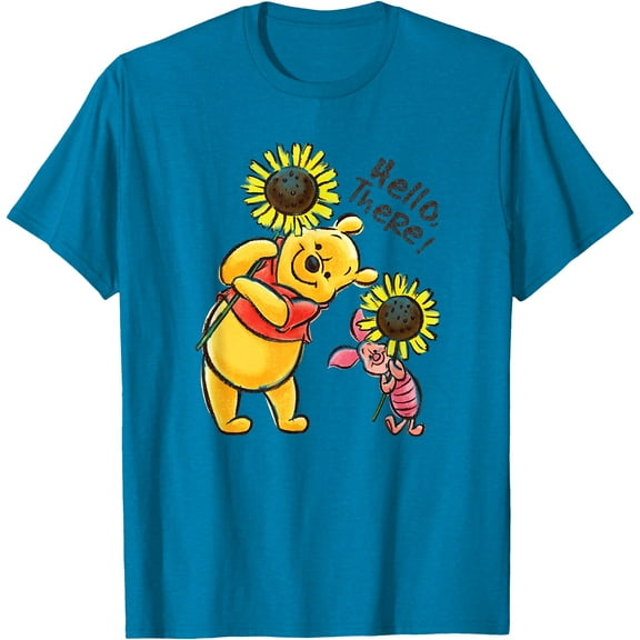 Winnie The Pooh & Piglet Hello There! Sunflowers Unisex Softstyle T-Shirt for Men Women Kids,Sapphire Color,Size XL