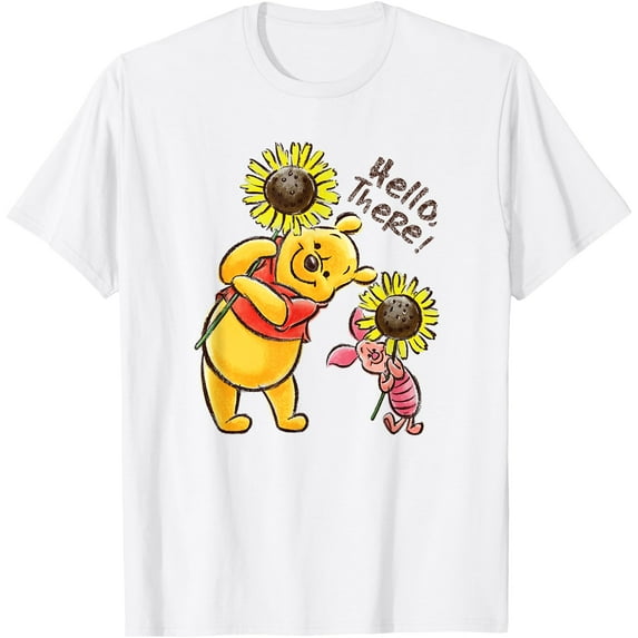 Winnie The Pooh & Piglet Hello There! Sunflowers Unisex Softstyle T-Shirt for Men Women Kids