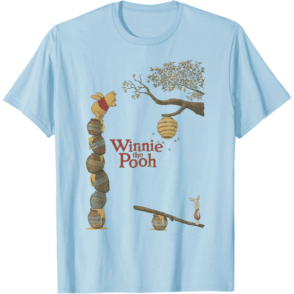 Winnie The Pooh & Piglet Honey Pot Stack Unisex Softstyle T-Shirt for Men Women Kids,Light Blue Color,Size YXL