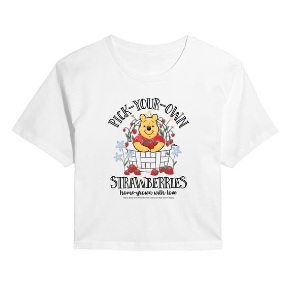 Winnie The Pooh - Pooh Strawberries - Juniors Cropped Graphic T-Shirt