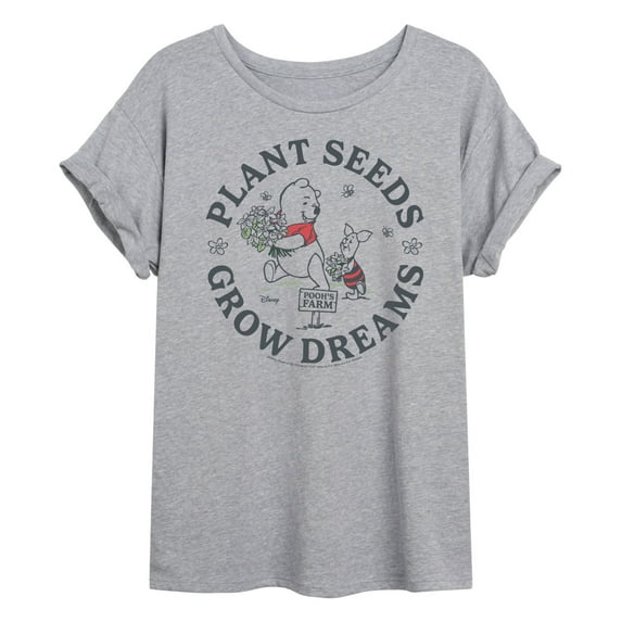Winnie the Pooh - Plant Seeds Grow Dreams - Juniors Oversized Graphic T-Shirt