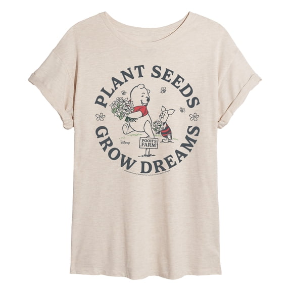 Winnie the Pooh - Plant Seeds Grow Dreams - Juniors Oversized Graphic T-Shirt