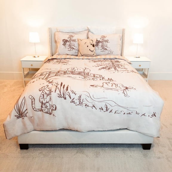 Disney Winnie The Pooh 3 Piece Khaki Comforter and Sham Bedding Set, All Ages, Queen