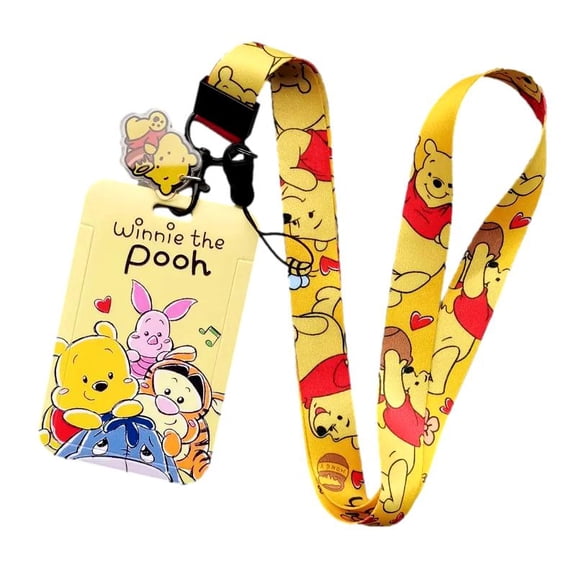 Winnie The Pooh Repeat Design Lanyard With ID Holder Keychain
