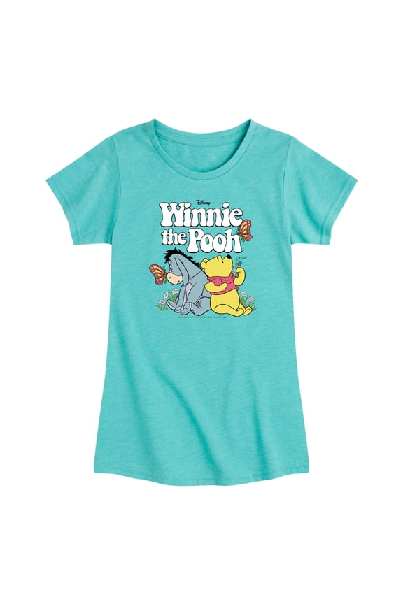 - Retro Winnie The Pooh & Eeyore - Toddler Girls Fitted Short Sleeve T-Shirt