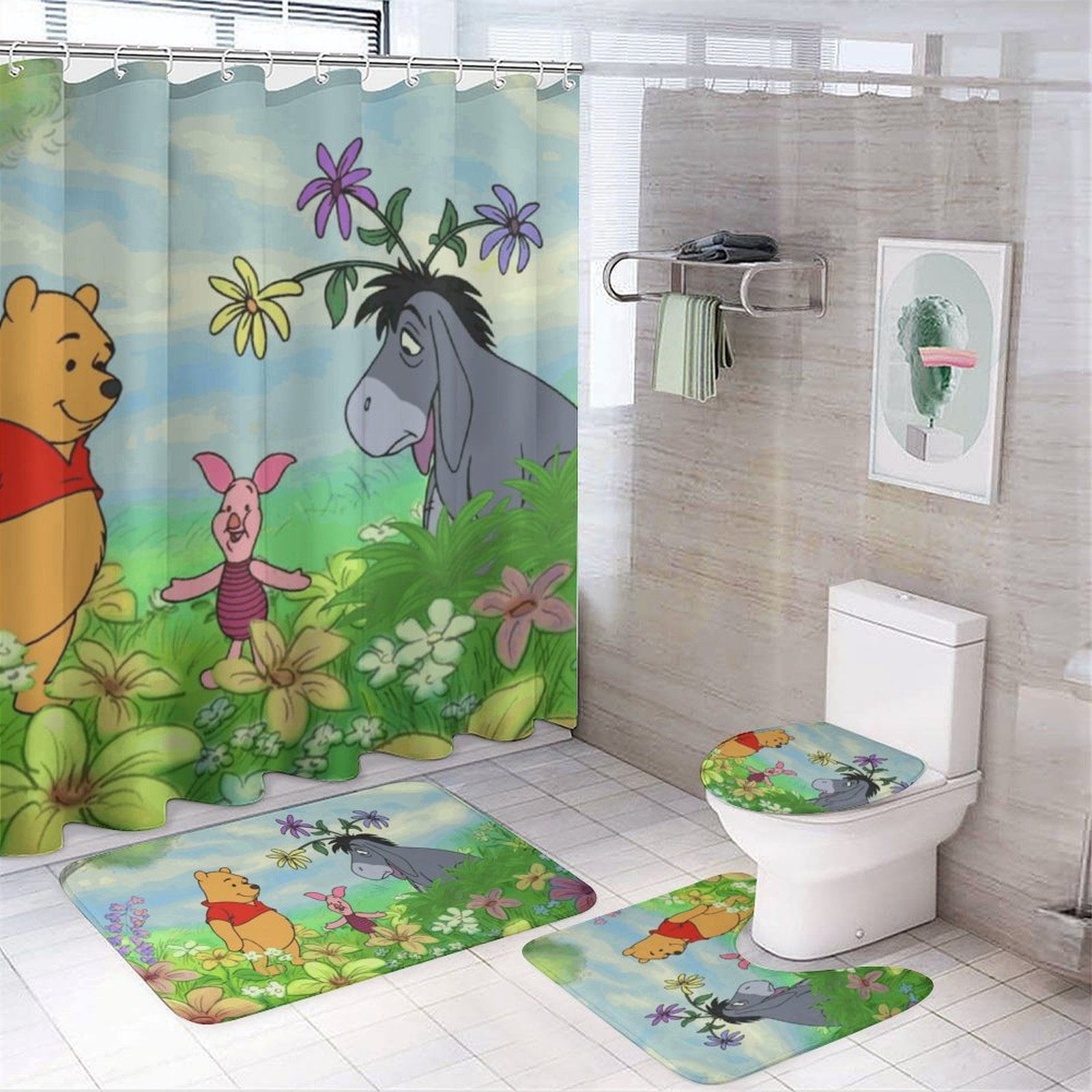 Winnie The Pooh Shower Curtain Sets Cartoon Bathroom Sets with Shower
