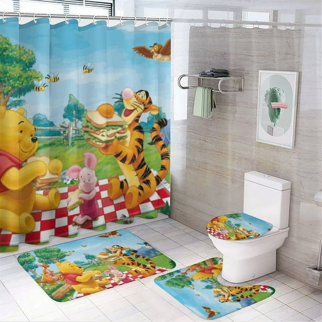 Winnie The Pooh Shower Curtain Sets Cartoon Bathroom Sets with Shower