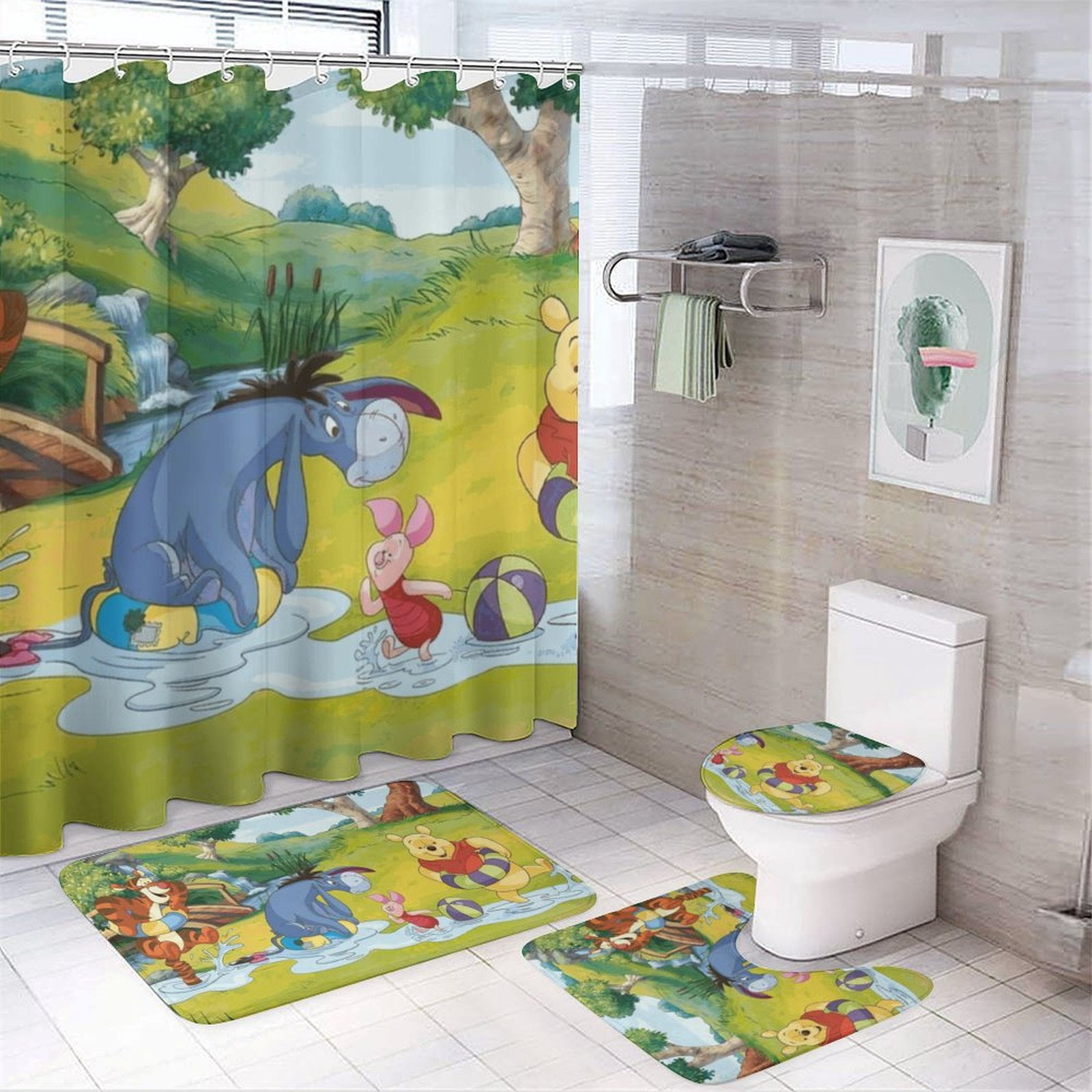 Winnie The Pooh Shower Curtain Sets Cartoon Bathroom Sets with Shower