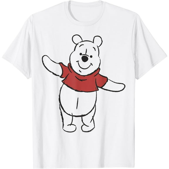 Winnie The Pooh Simple Outline Sketch Unisex Softstyle T-Shirt for Men Women Kids,White Color,Size 4XL