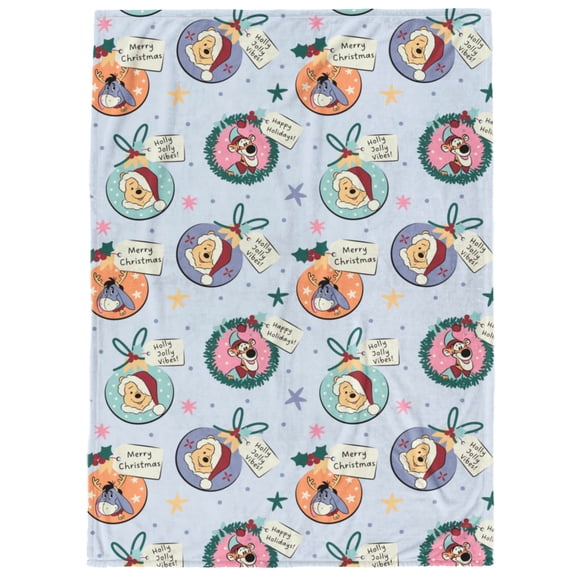 Winnie The Pooh Snowy Ornaments Holiday Throw Blanket, 50x70
