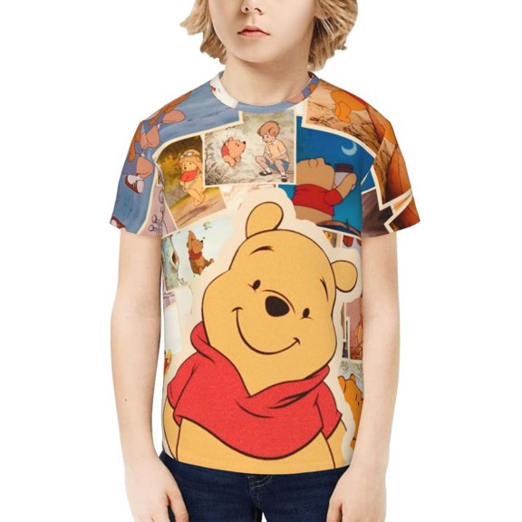 Winnie The Pooh Teenage T-Shirt Kids 3D Print Graphic Shirts Summer Round Neck Short Sleeve Funny Cartoon Casual Top Tees for Youth Boys Girls