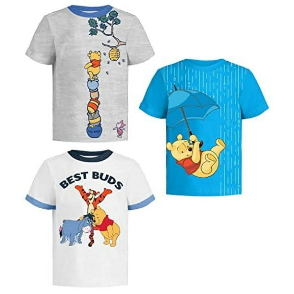 Winnie The Pooh, Tigger & Eeyore Graphic T-Shirts (3 Pack) Baby/Toddler to Kid 2T Gy/B/Wh SS