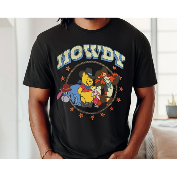 Winnie The Pooh Western Cowboy Group Shirt, Pooh Eeyore Tigger Piglet, Howdy T-shirt,Forest Green Color,Size S