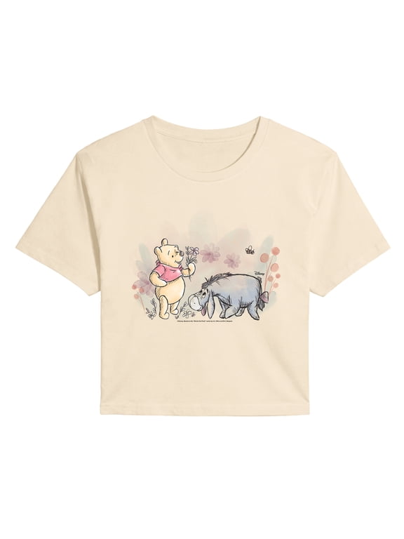 - Winnie And Eeyore Field - Juniors Cropped Graphic T-Shirt