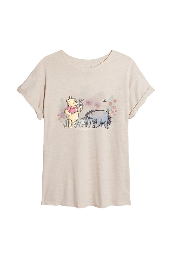 - Winnie And Eeyore Field - Juniors Oversized Graphic T-Shirt